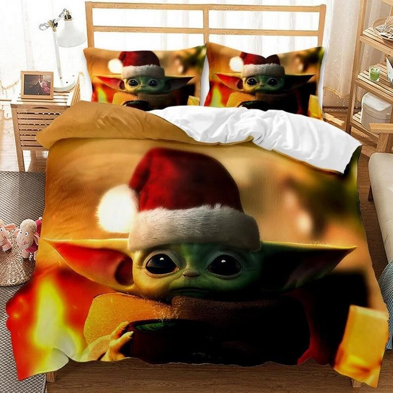 Merry Christmas Star Wars Baby Yoda Duvet Cover Set - Bedding Set