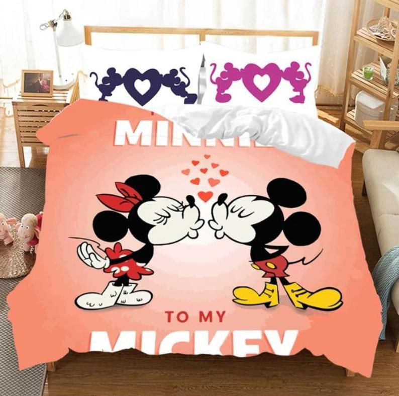Disney Mickey Her King His Queen Mickey Mouse Minnie Mouse 5 7 Duvet Cover Set - Bedding Set