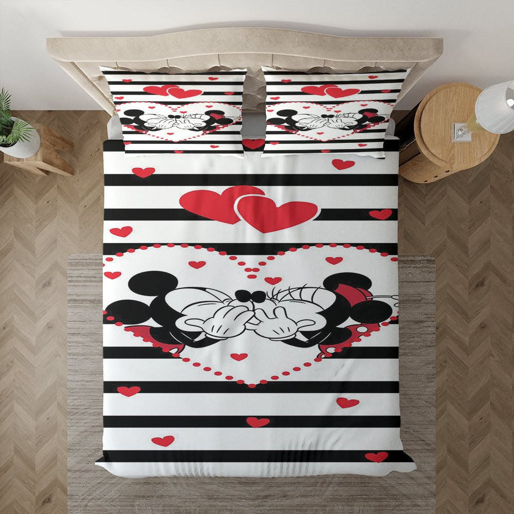 Disney Mickey Kiss Minnie Mouse Mickey Love Duvet Cover Set - Bedding Set