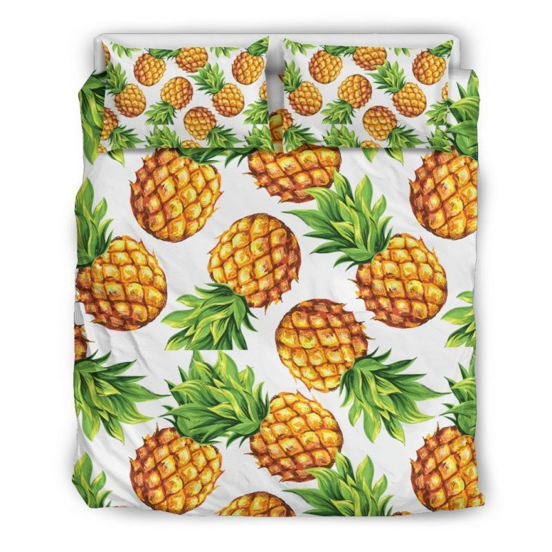 White Summer Pineapple Duvet Cover Set - Bedding Set