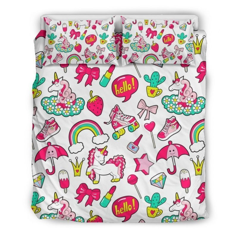 White Girly Unicorn Duvet Cover Set - Bedding Set