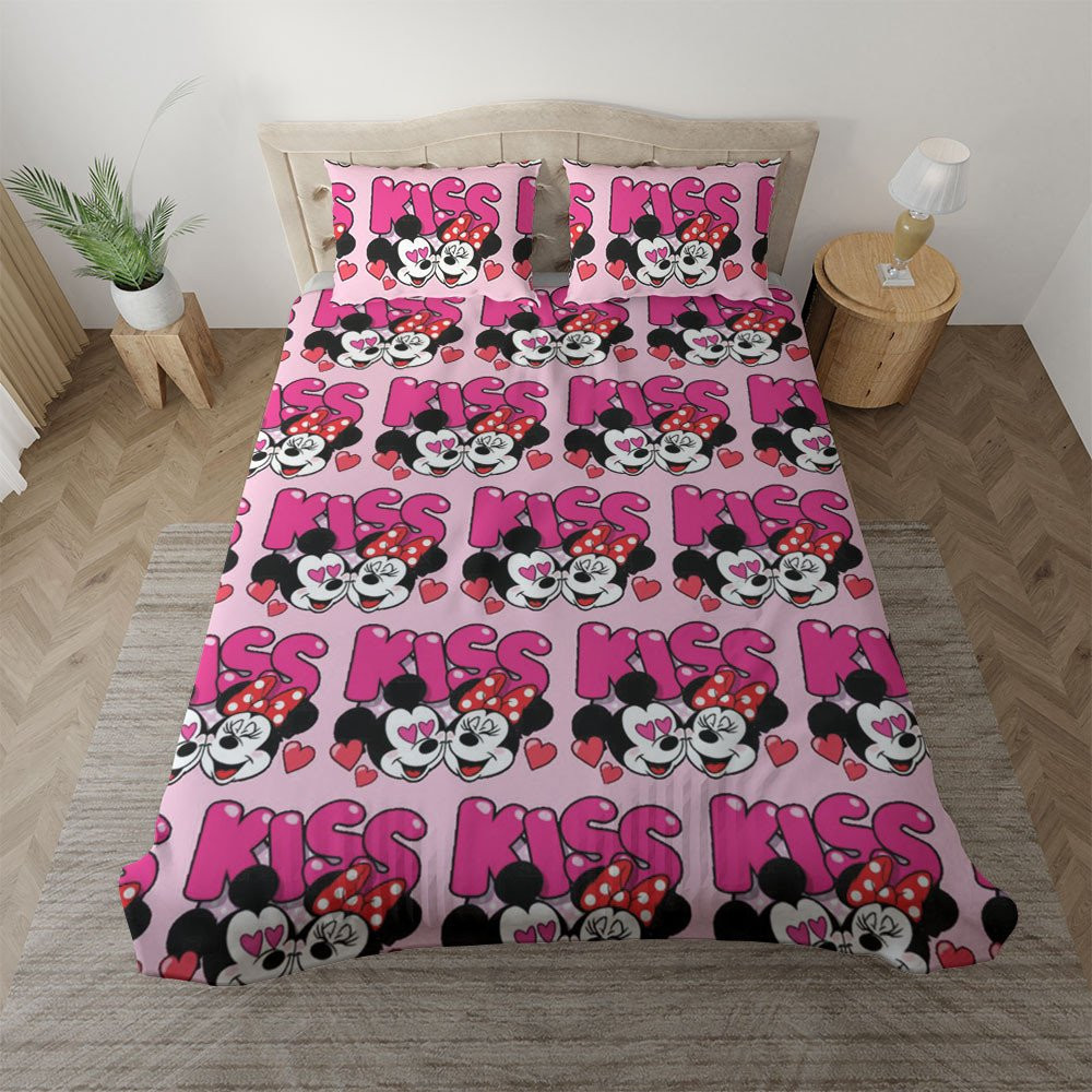 Mickey and Minnie Minnie and Mickey Kiss Love Duvet Cover Set - Bedding Set