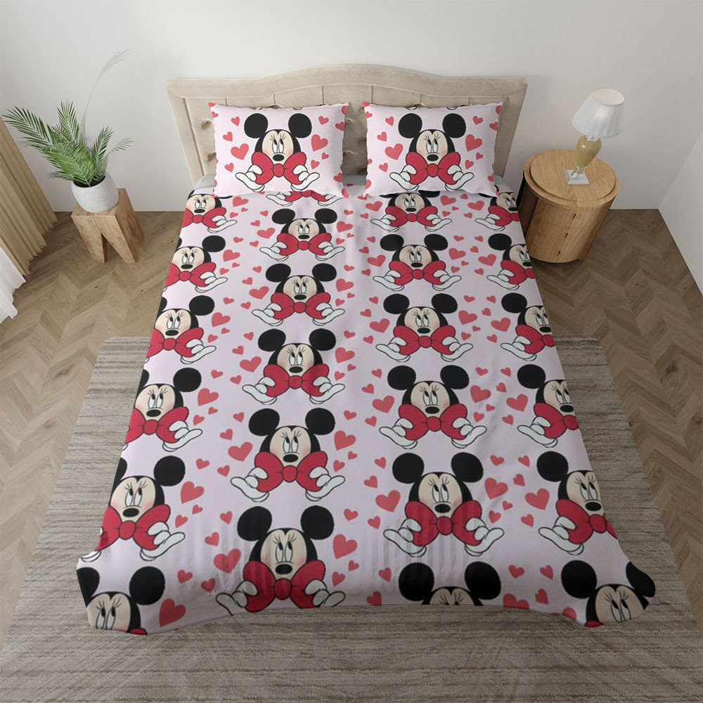 Mickey Mouse Cute Mickey Face Happy Valentines Day Duvet Cover Set - Bedding Set