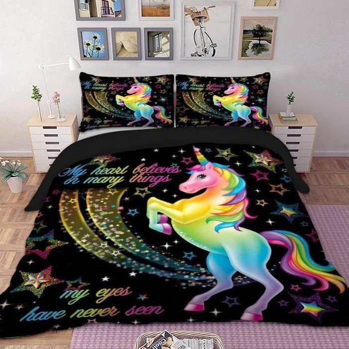 Black Unicorn Stars Duvet Cover Set - Bedding Set