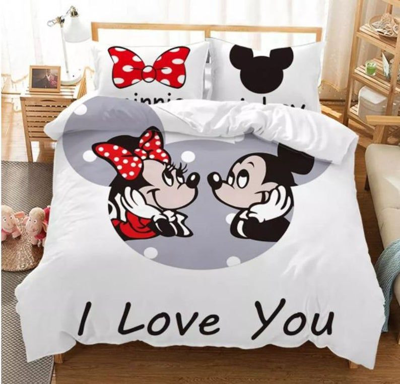Disney Mickey Her King His Queen Mickey Mouse Minnie Mouse 4 7 Duvet Cover Set - Bedding Set