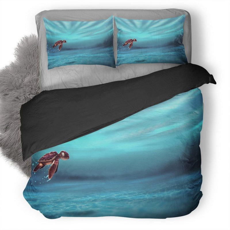 Turtle Baby In Water Artwork Wk Duvet Cover Set - Bedding Set