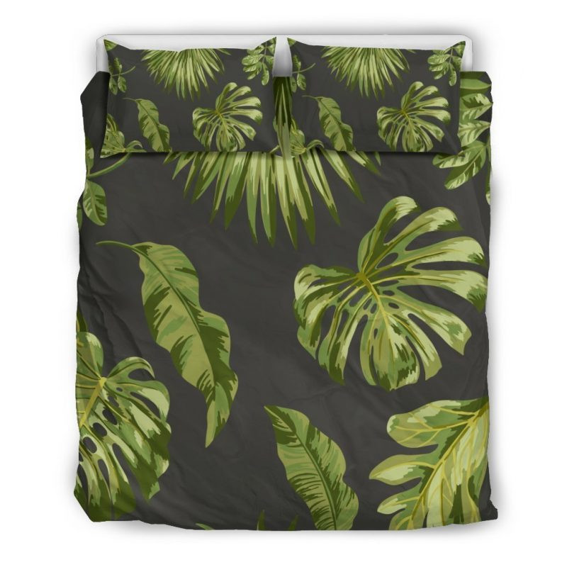 Dark Tropical Leaf Duvet Cover Set - Bedding Set