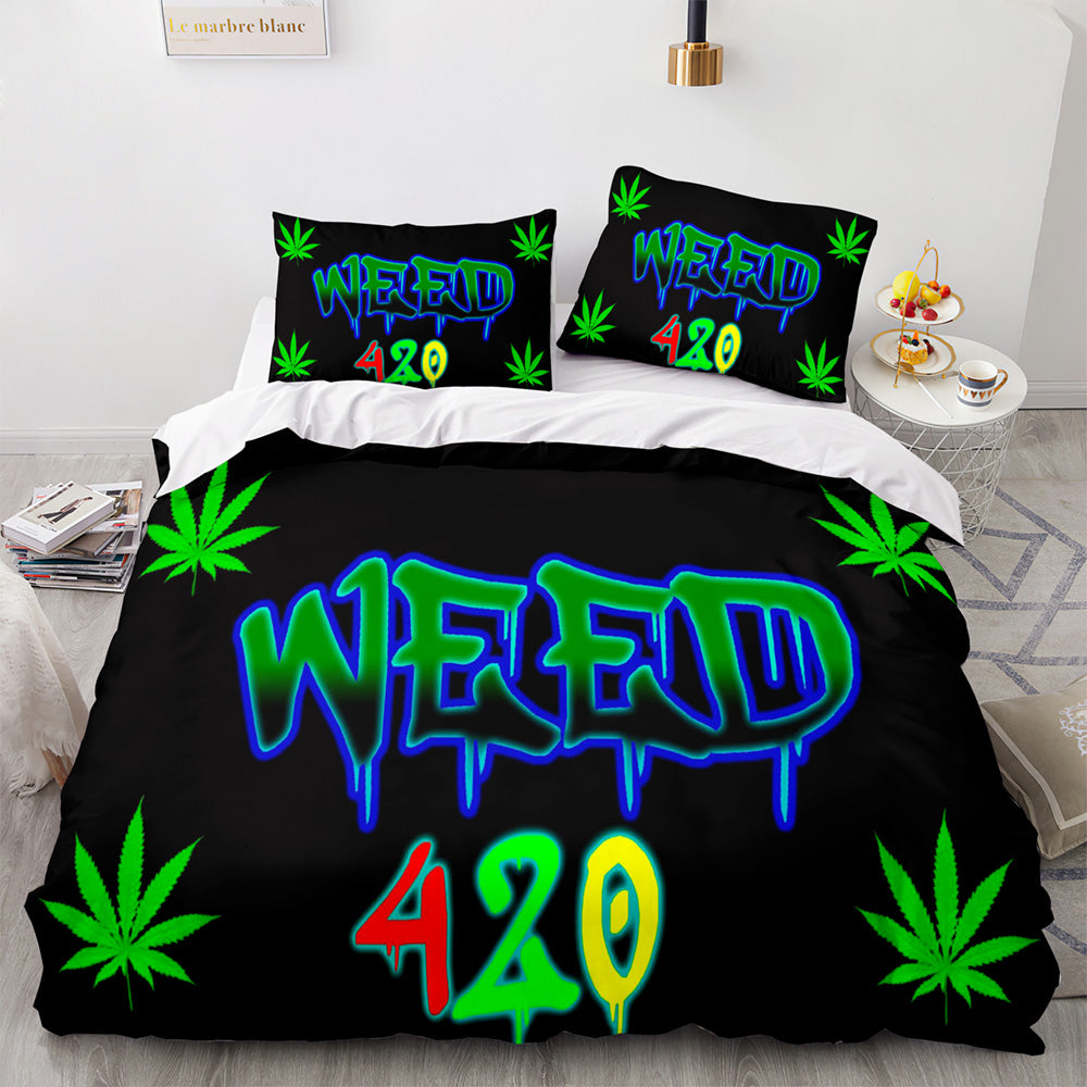 420 weed plant Bedding Set Quilt Duvet Covers Cosplay Bed Sheets Sets