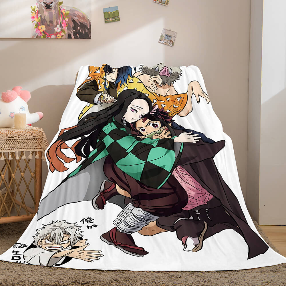 Anime Demon Slayer Flannel Fleece Blanket Cosplay Wrap Nap Quilt Blanket