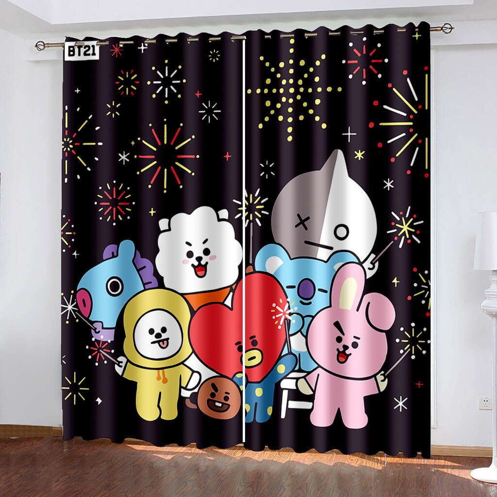 BT21 Cartoon Pattern Curtains Blackout Window Drapes