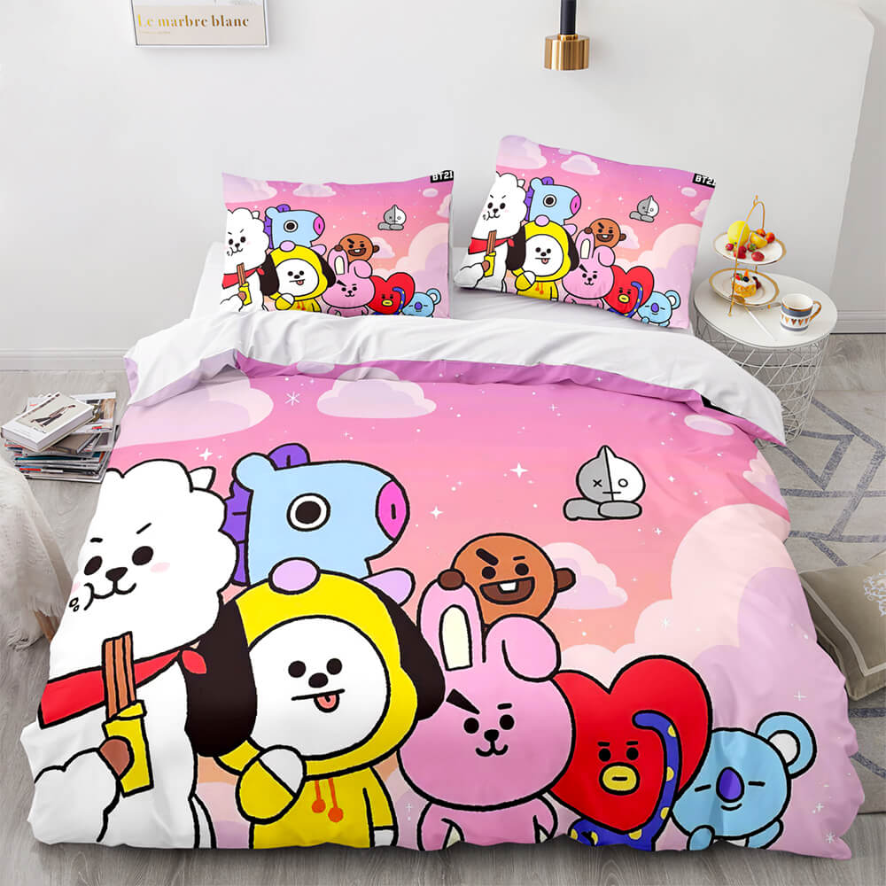 Cartoon BT21 Bedding Set Throw Quilt Duvet Cover Bedding Sets