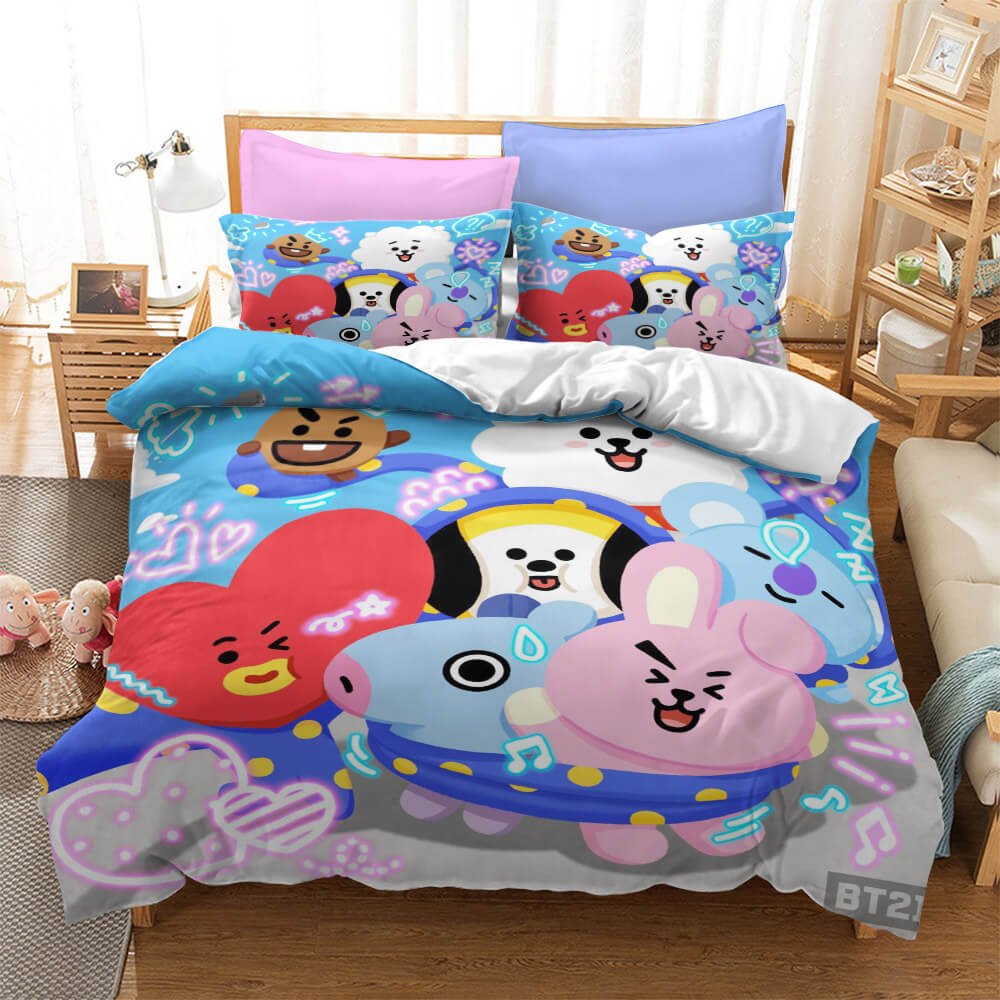 Cartoon BT21 Cosplay UK Bedding Set Quilt Duvet Cover Bed Sheets Sets