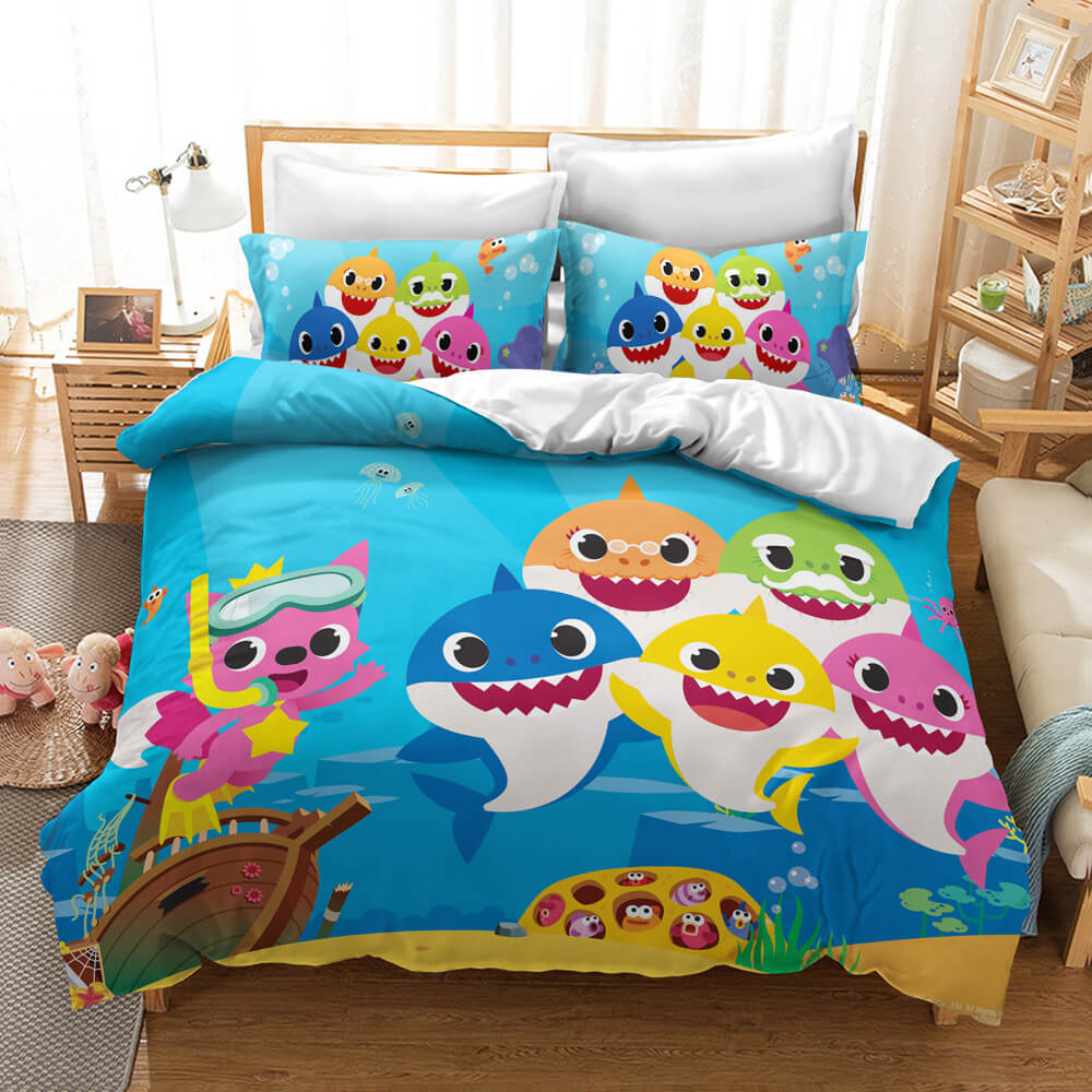 Cartoon Baby Shark Kids Bedding Set Quilt Duvet Cover Bed Sheets Sets