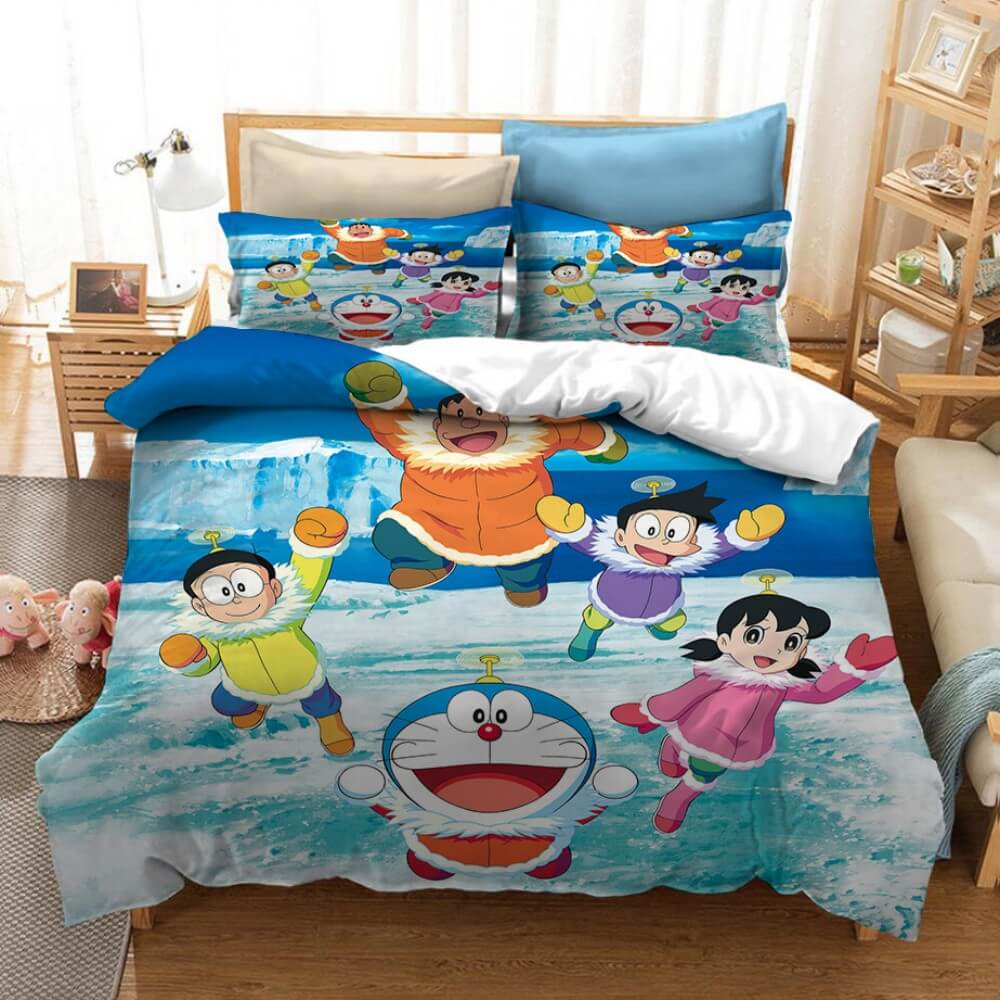 Cartoon Doraemon Cosplay Bedding Set Duvet Covers Bed Sheets Sets