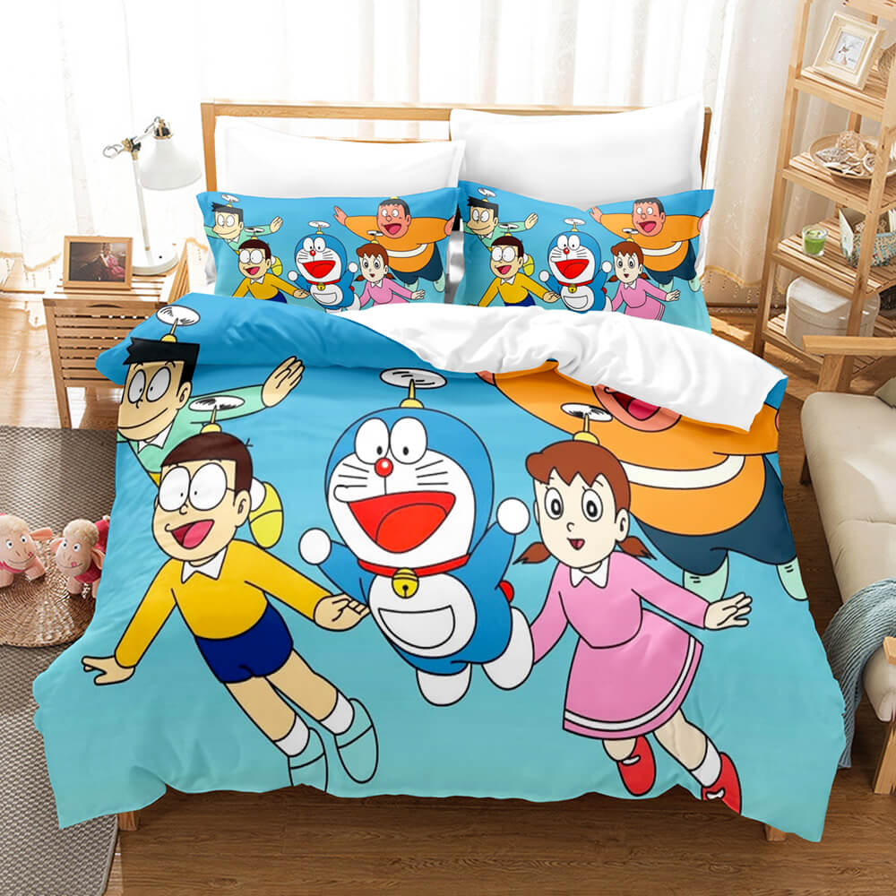 Cartoon Doraemon Cosplay Kids Bedding Set Duvet Covers Bed Sheets Sets