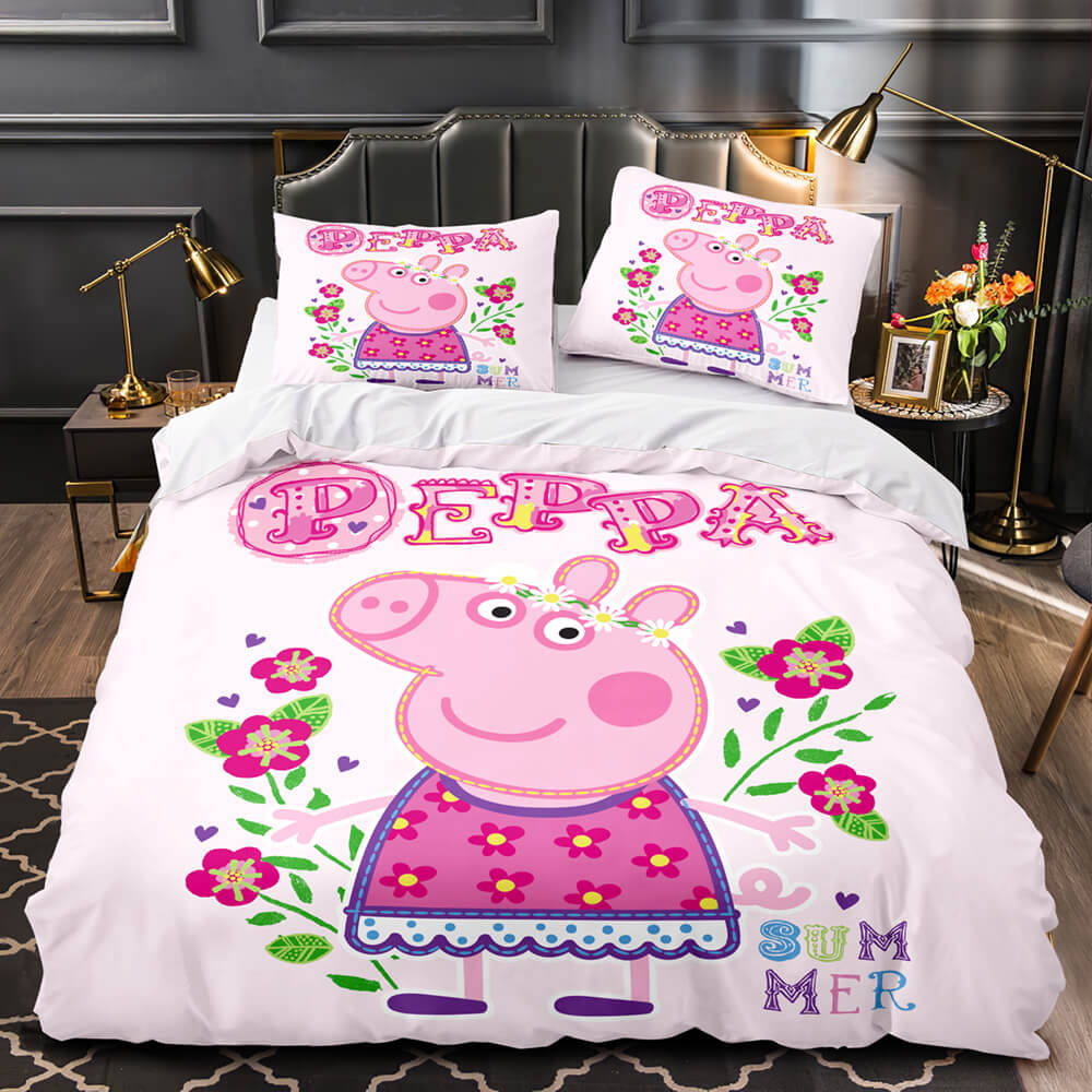 Cartoon Peppa Pig Bedding Set Quilt Duvet Cover Bedding Sets for Kids