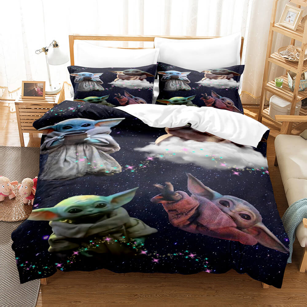 Cute Baby Yoda Cosplay Bedding Set Quilt Duvet Covers Bed Sheets Sets