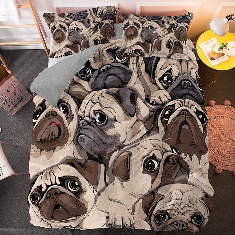 Cute Dog Cartoon Pug Bedding Set Quilt Duvet Cover Bed Sets