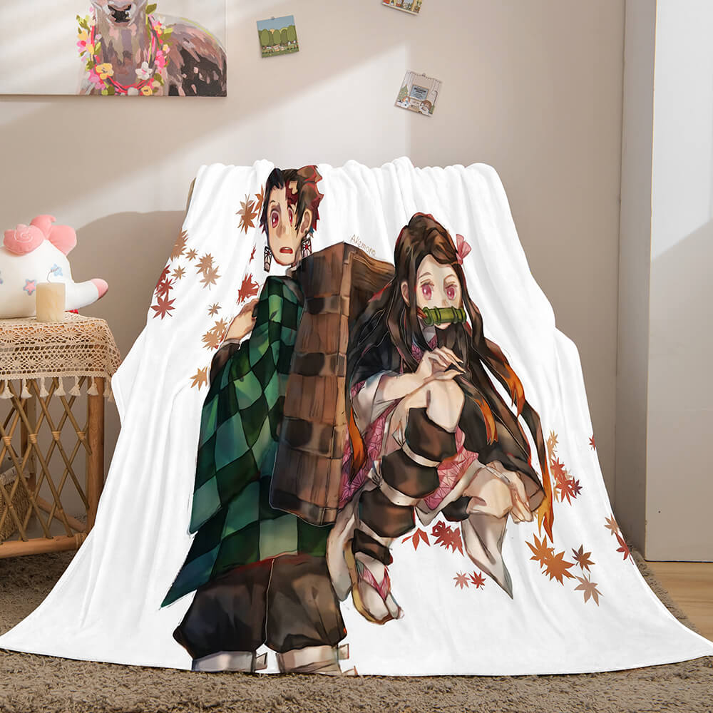 Anime Demon Slayer Bed Cosplay Flannel Fleece Blanket Wrap Nap Quilt