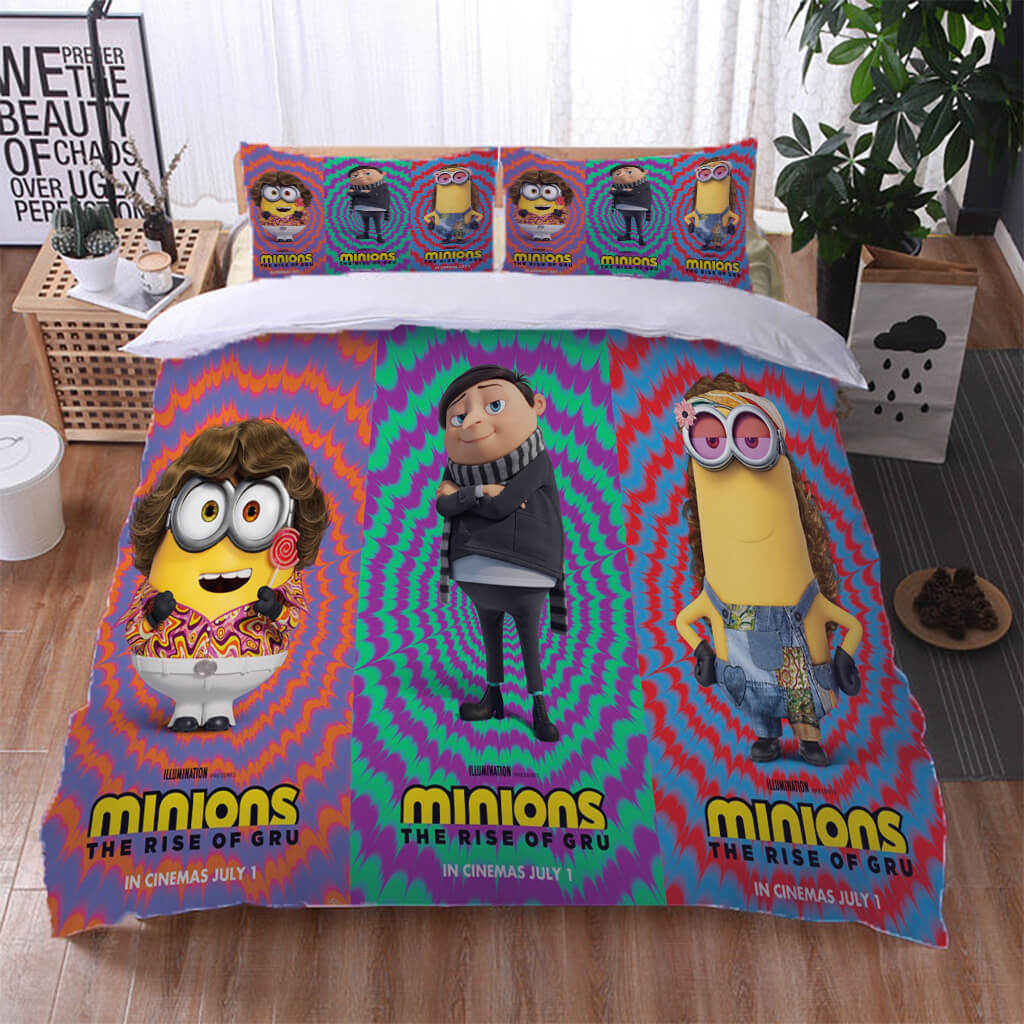 Minions The Rise of Gru Bedding Set Cosplay Quilt Duvet Cover Bed Sets