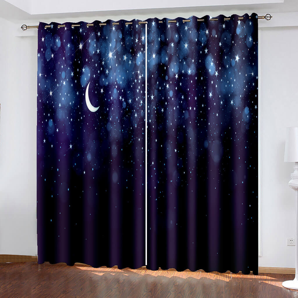 Starry Sky Space Night Scene Curtains Blackout Window Treatments Drapes