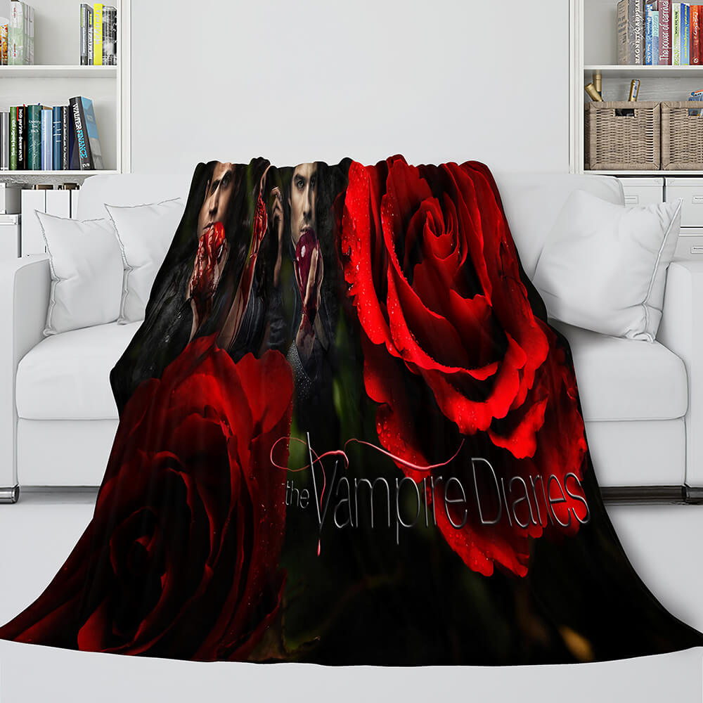 The Vampire Diaries Cosplay Red Rose Flannel Blanket Throw Blankets