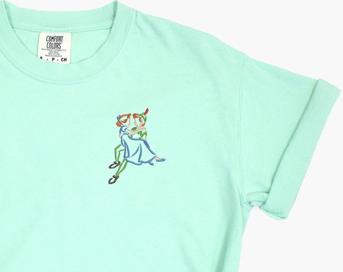 Peter Pan And Wendy Embroidered Tshirt Wendy Embroidered Shirt Peter Pan T Shirt Disney Shirt Disney Tshirt Womens Disney Shirt