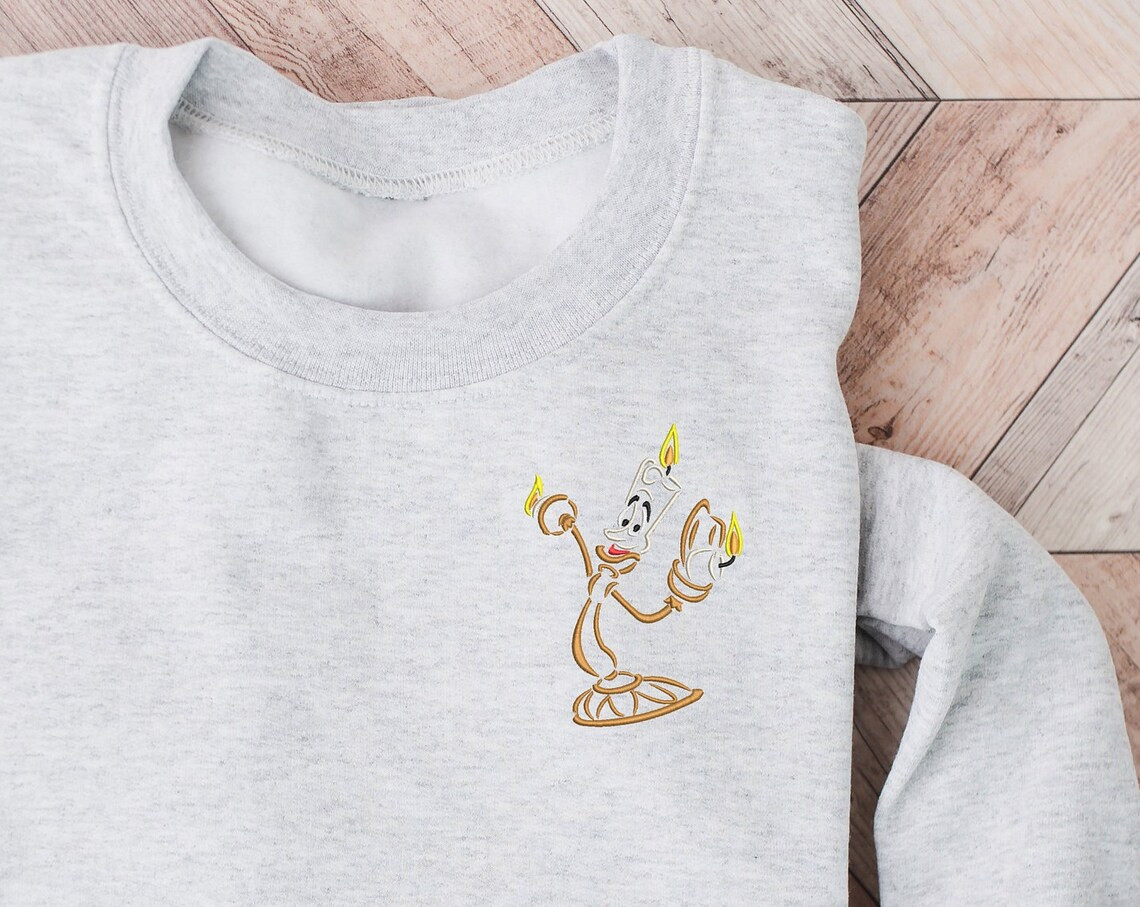 Lumiere Embroidered Crewneck Disney Embroidered Sweatshirt Beauty The Beast Crewneck Disney Princess Sweatshirt Womens Disney Crewneck