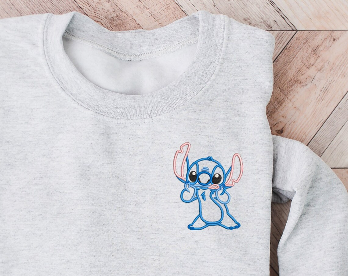 Stitch Embroidered Crewneck Lilo Embroidered Sweatshirt Disney Crewneck Stitch Pull Over Womens Disney Pull Over Crewneck