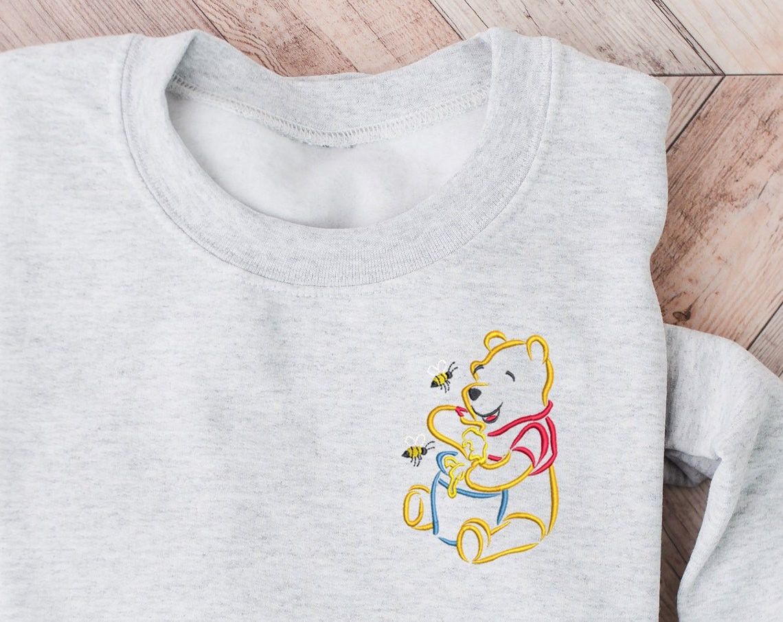 Winnie The Pooh Embroidered Crewneck Disney Embroidered Sweatshirt Pooh Bear Shirt Disney Princess Shirt Womens Disney Crewneck