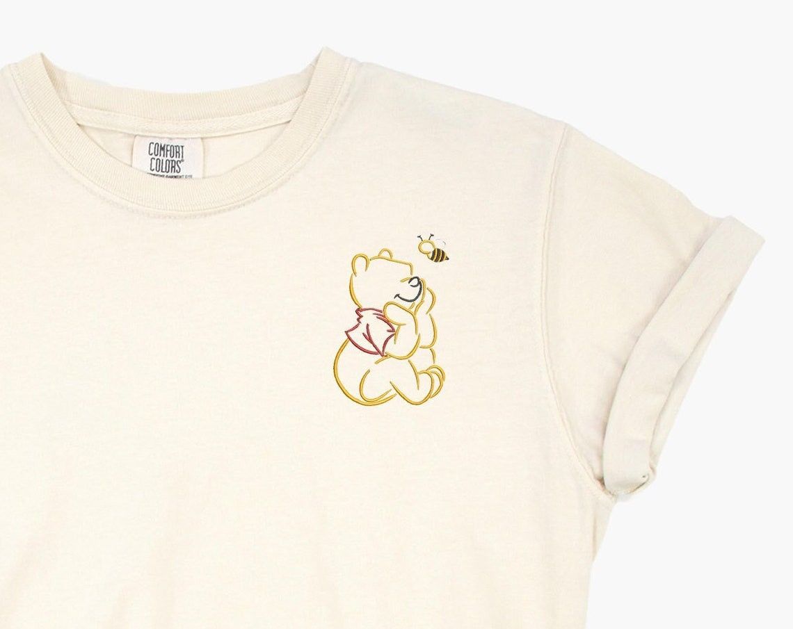 Winnie The Pooh Bee Embroidered Tshirt Pooh Tshirt Pooh T Shirt Disney Pooh Bear Shirt Disney Embroidered Shirt Womens Disney Shirt