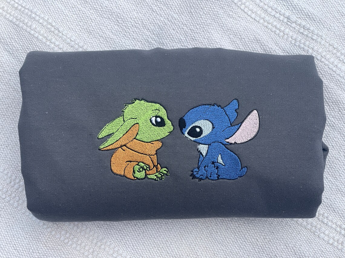 Baby Yoda And Stitch Embroidery Sweatshirt