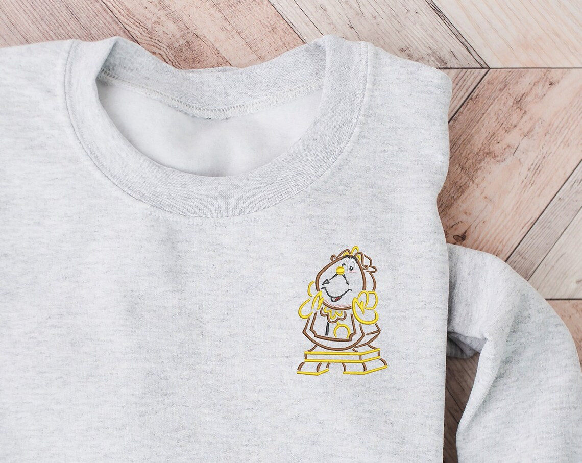 Beauty The Beast Embroidered Crewneck Disney Embroidered Sweatshirt Cogsworth Crewneck Princess Sweatshirt Womens Disney Crewneck