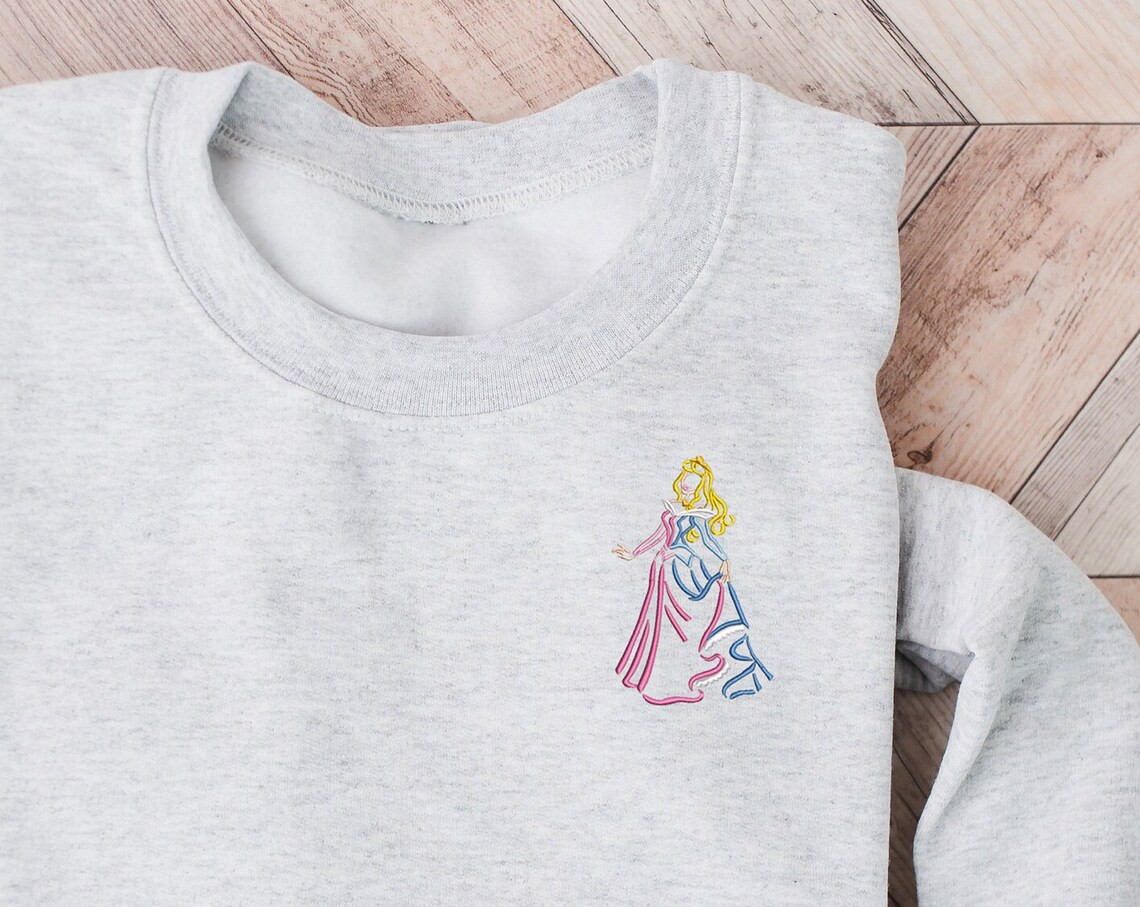 Aurora Embroidered Crewneck Disney Embroidered Sweatshirt Sleeping Beauty Crewneck Disney Princess Sweatshirt Womens Disney Crewneck