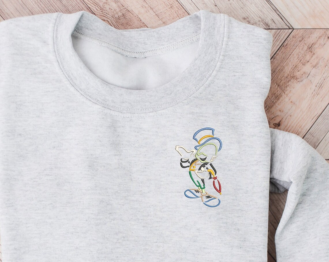 Jiminy Cricket Embroidered Crewneck Disney Embroidered Sweatshirt Disney Crewneck Disney Sweatshirt Womens Disney Crewneck