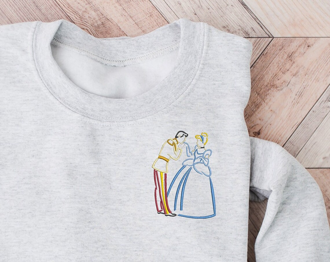 Cinderella Embroidered Crewneck Disney Embroidered Sweatshirt Prince Charming Crewneck Disney Princess Sweatshirt Womens Disney Crewneck