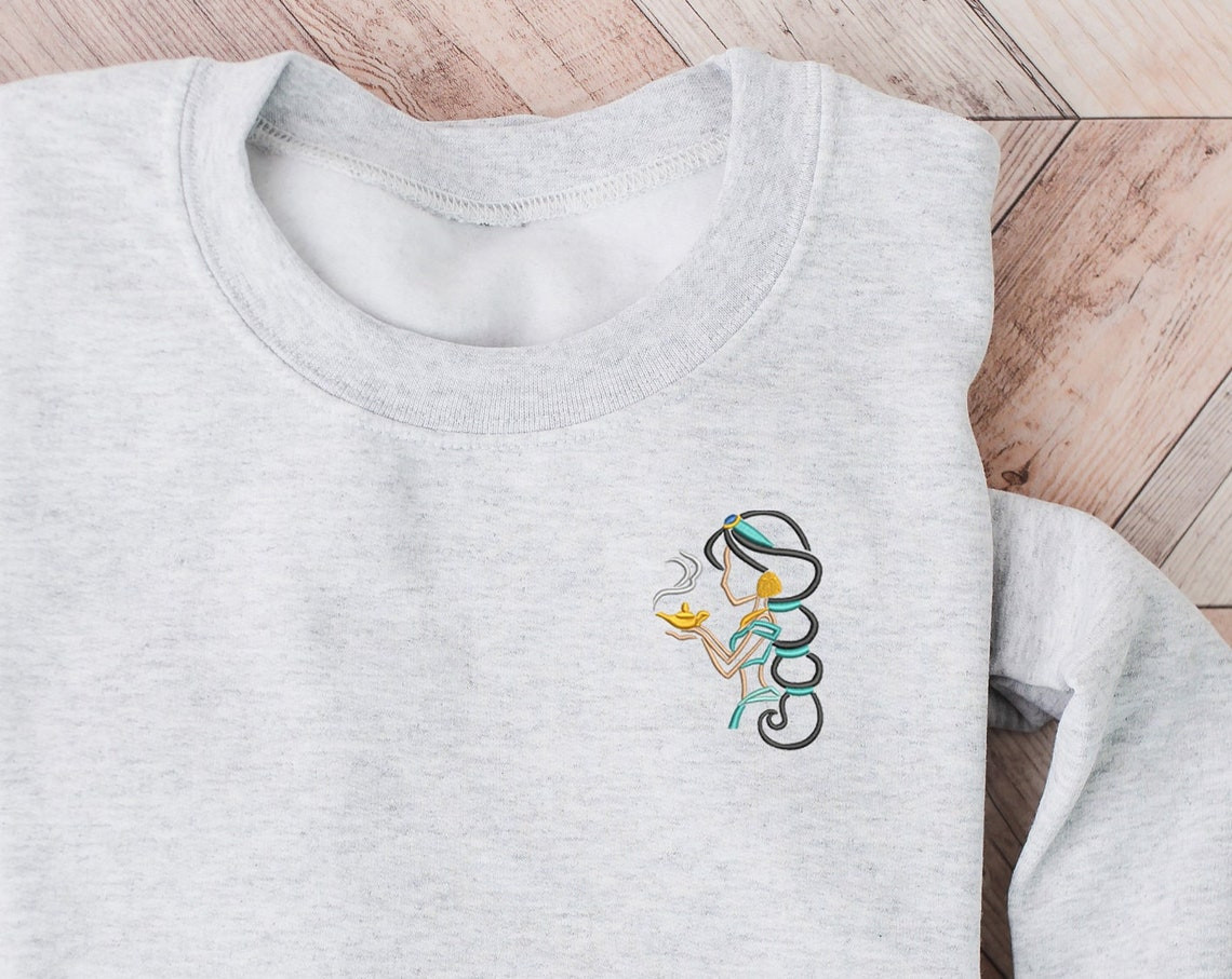 Jasmine Embroidered Crewneck Disney Embroidered Sweatshirt Jasmine Crewneck Disney Princess Sweatshirt Womens Disney Crewneck