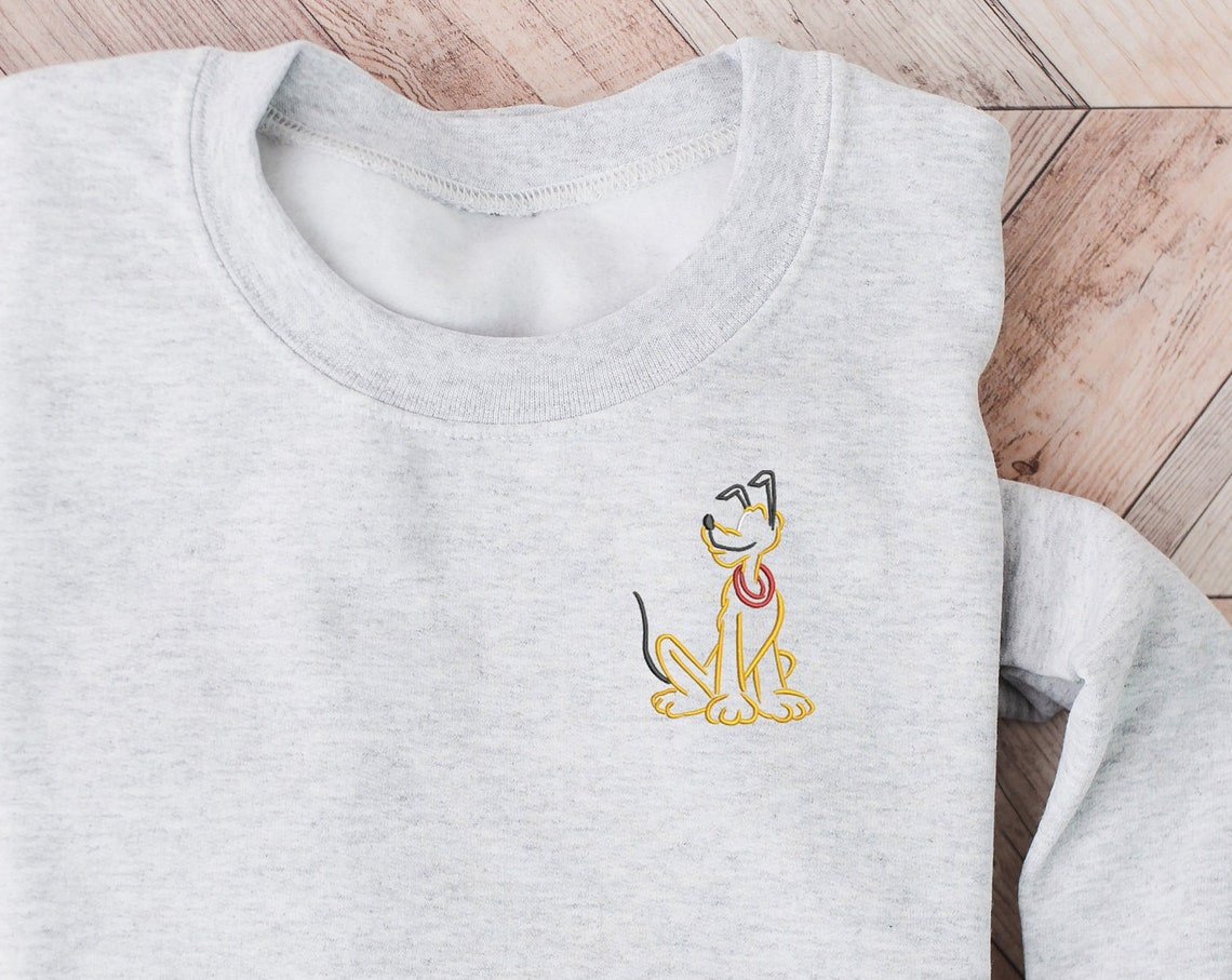 Pluto Embroidered Crewneck Disney Embroidered Sweatshirt Disney Dog Mom Crewneck Disney Sweatshirt Womens Disney Crewneck