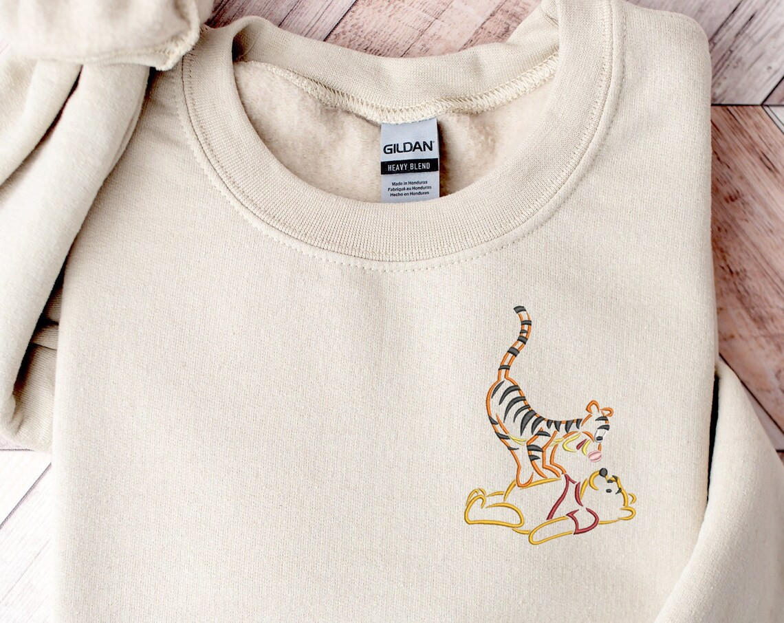 Winnie The Pooh And Tigger Embroidered Crewneck Pooh Sweatshirt Tigger Sweater Disney Winnie The Pooh Sweatshirt Womens Disney Crewneck