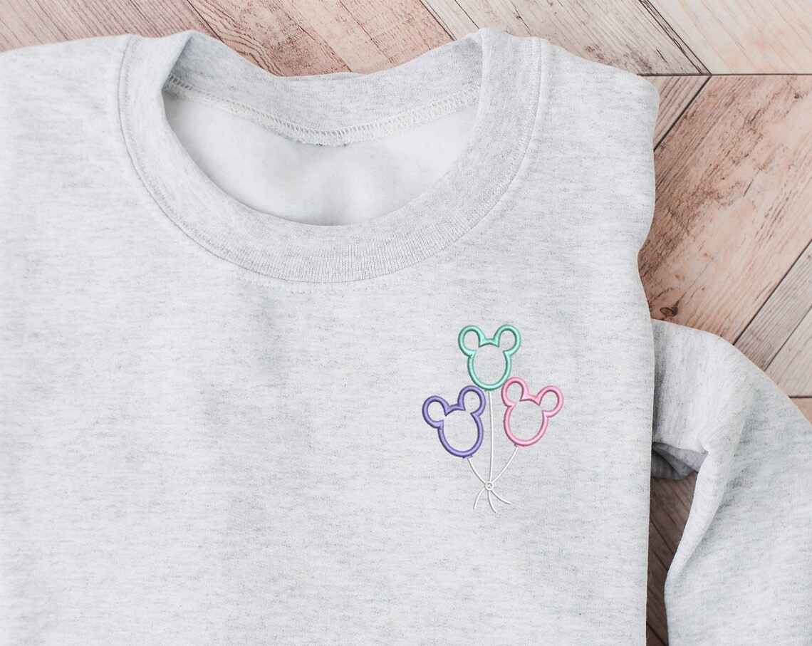 Mickey Balloons Embroidered Crewneck Disney Embroidered Sweatshirt Balloons Crewneck Disney Princess Sweatshirt Womens Disney Crewneck