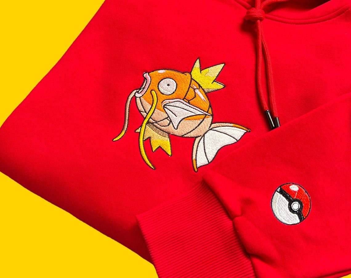 Pokemon Magikarp Embroidered Hoodie Pokemon Embroidered Sweatshirt Pokemon Embroidery Pokemon Hoodies Pokemon Magikarp Sweatshirt