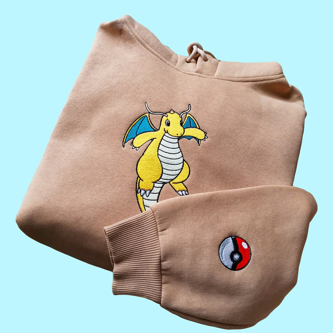 Pokemon Dragonite Embroidered Hoodie Pokemon Embroidered Sweatshirt Pokemon Embroidery Pokemon Hoodies Pokemon Dragonite Sweatshirt