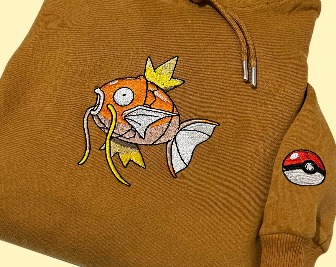 Pokemon Magikarp Embroidered Hoodie Pokemon Embroidered Sweatshirt Anime Embroidery Pokemon Hoodies Vintage Sweatshirt