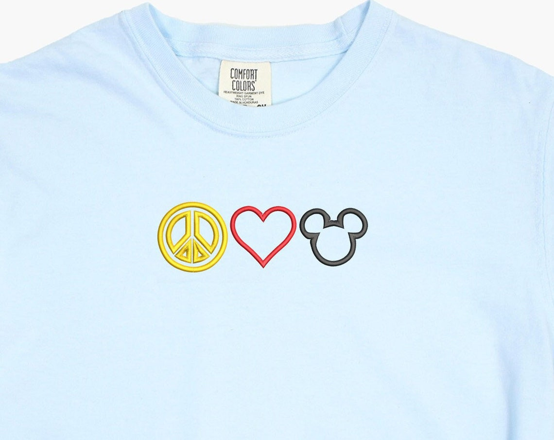 Peace Love Mickey Embroidered Tshirt Mickey Embroidered Shirt Ears T Shirt Disney Shirt Love Disney Disney Tshirt Womens Disney Shirt