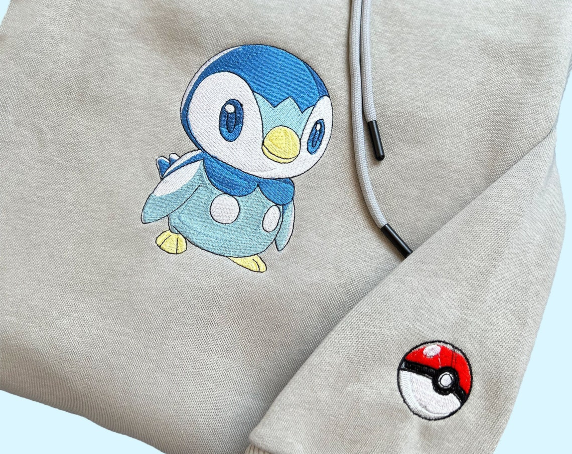 Pokemon Piplup Embroidered Hoodie Pokemon Embroidered Sweatshirt Pokemon Embroidery Pokemon Hoodies Pokemon Piplup Sweatshirt Piplup