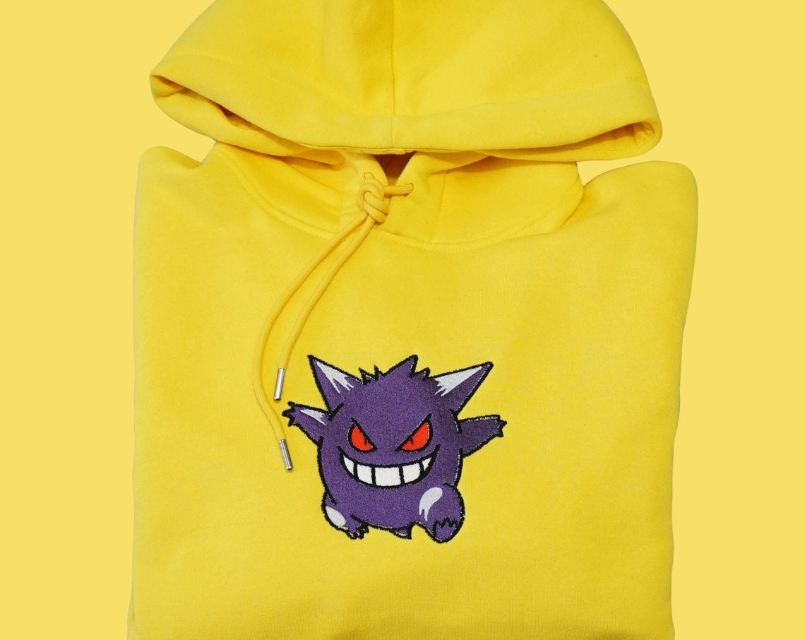 Pokemon Gengar Embroidered Hoodie Pokemon Embroidered Sweatshirt Pokemon Embroidered T Shirt Embroidered Sweatshirt Pokemon Unisex