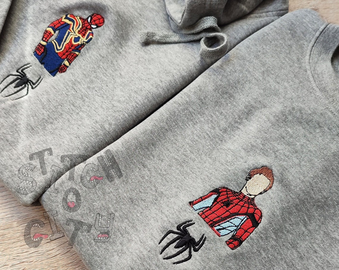 Embroidered Comic Characters Embroidered Grey Sweatshirt Embroidered Grey Hoodie