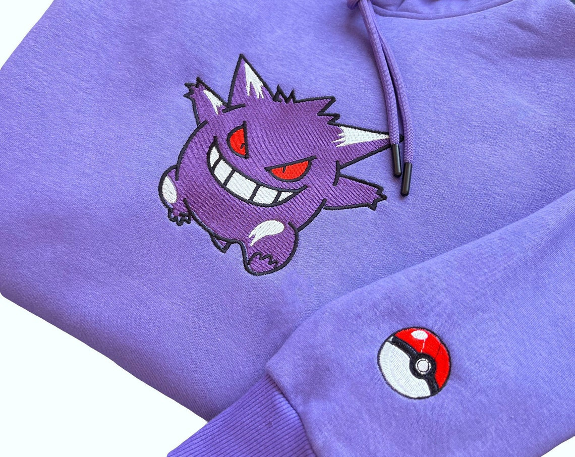 Pokemon Gengar Embroidered Hoodie Pokemon Gengar Embroidered Sweatshirt Pokemon Embroidery Pokemon Hoodies Pokemon Gengar Sweatshirt