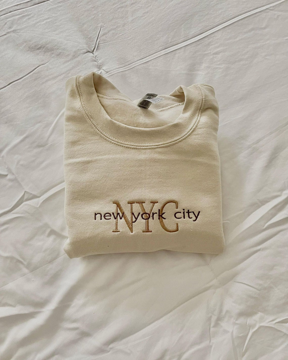 Beige Vintage Nyc Embroidered Crewneck