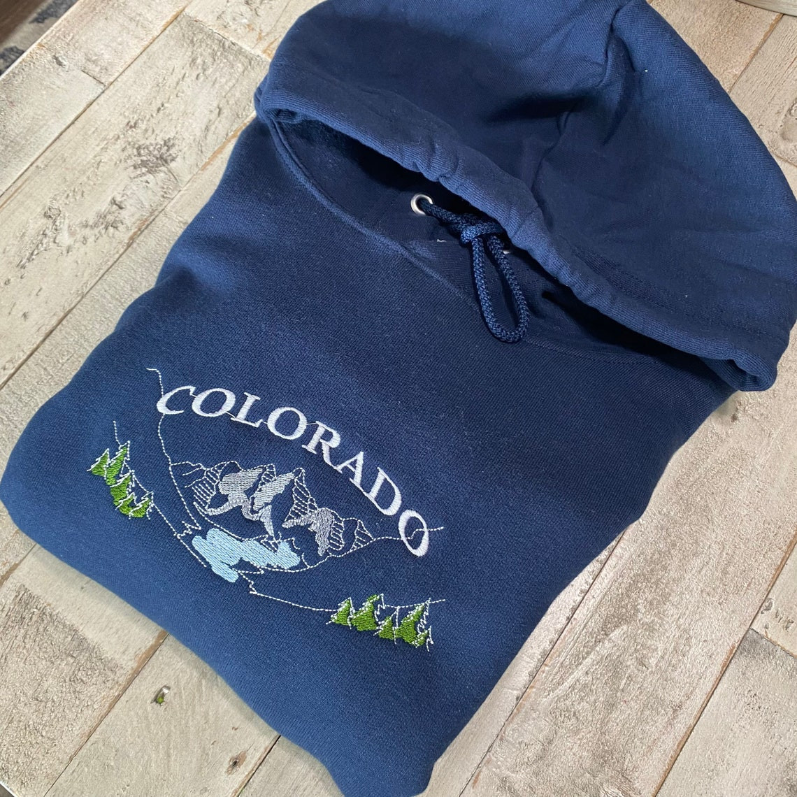 Colorado Embroidered Hoodie Colorado Vintage Hooded Sweatshirt Colorado Mountain Fleace